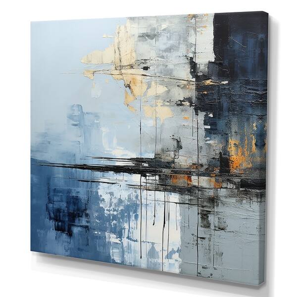 Designart "Grey And Blue Abstract Lake Painting" River Wall Art Canvas